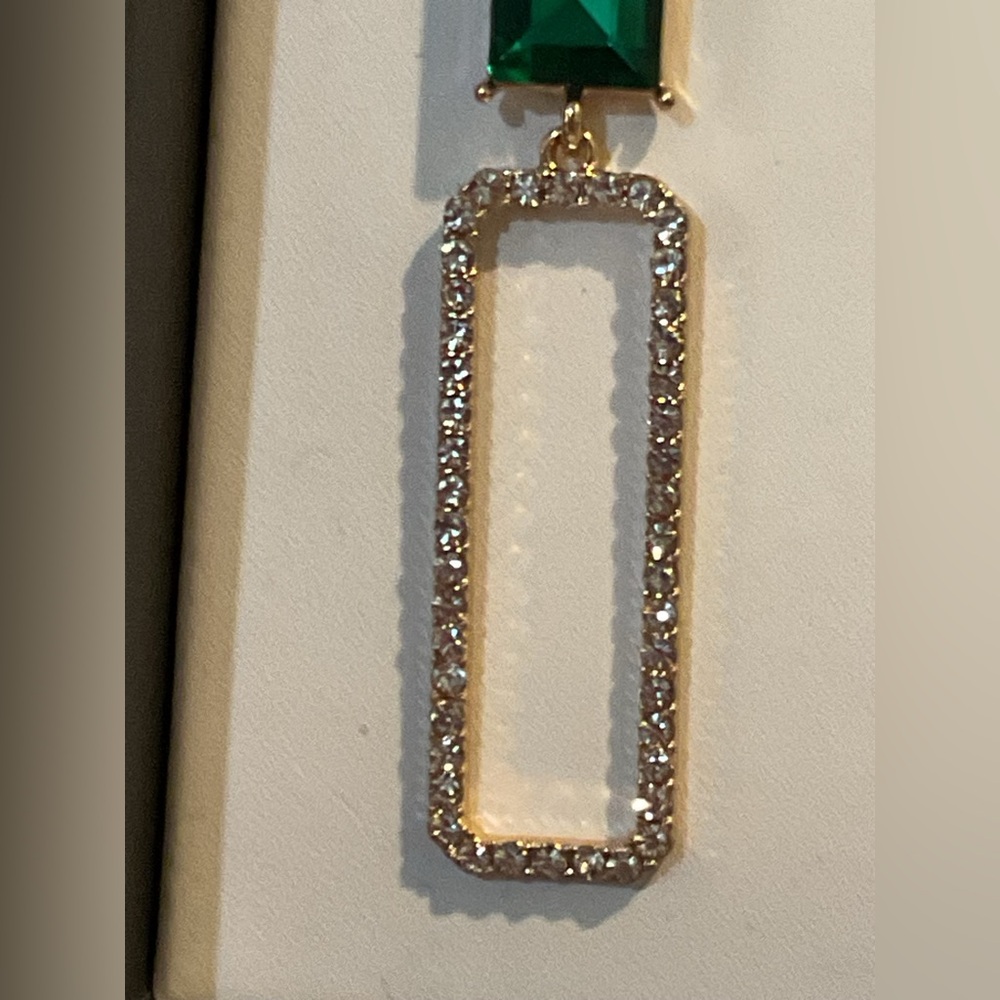Emerald And Gold Rectangular Earrings - image 2